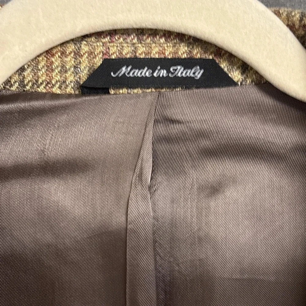 Harold Powell Sport Coat 42L Tan Silk Linen Wool Tweed Check Italy Christopher